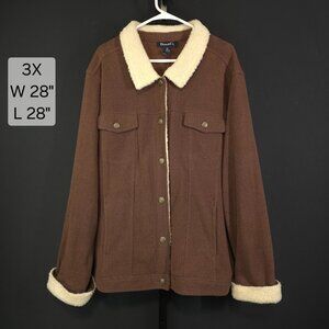 NWT Denim & Co Jacket Womens Plus 3X Brown Sherpa Collar Fleece Trucker Coat Coz